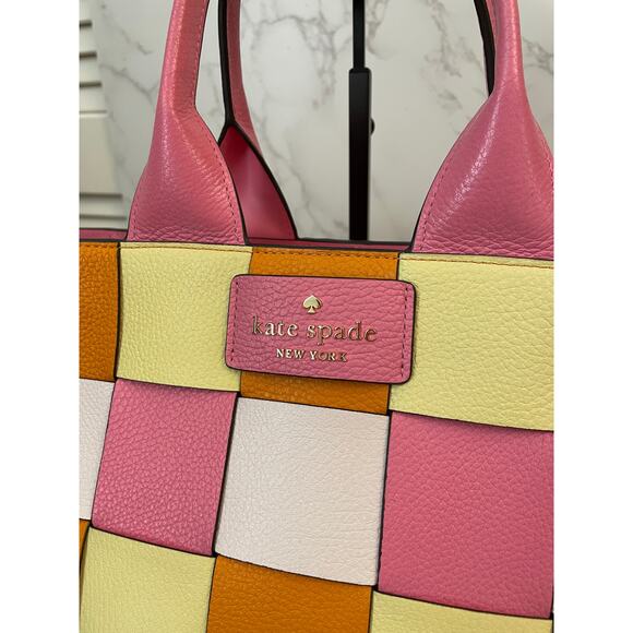 Kate Spade Basket Woven Leather Tote Detachable Crossbody Strap Like New - Picture 2 of 12